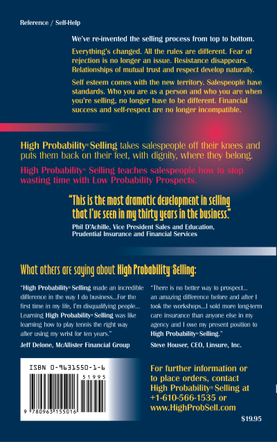 image of the back cover of the book, High Probability Selling